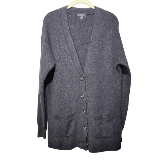 J.Crew Women's Sz M Black Grandpa Cardigan Alpaca Wool Blend Long Line Soft - Picture 1 of 5